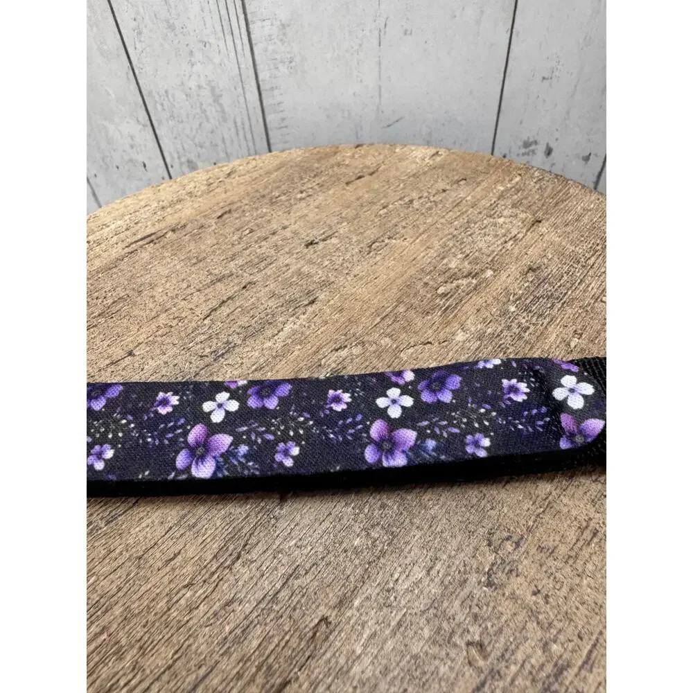 Black Purple Flowers Wristlet Strap Phone Strap Keychain Keyholder